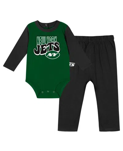 Outerstuff Kids' Baby Boys And Girls New York Jets Double Up Long Sleeve Bodysuit And Pants Set In Green