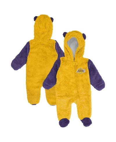 Outerstuff Baby Boys And Girls Newborn Gold Los Angeles Lakers Stay Napping Fleece Bunting Full-zip Sleeper In Multi