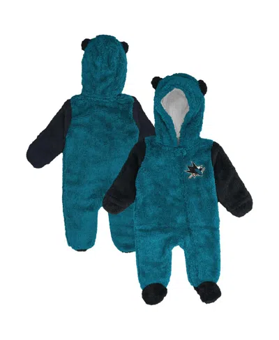 Outerstuff Baby Boys And Girls Newborn Teal San Jose Sharks Stay Napping Fleece Bunting Full-zip Sleeper In Blue