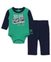 Outerstuff Baby Boys And Girls Notre Dame Fighting Irish Double Up Long Sleeve Bodysuit Pant Set In Green,navy