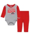 Outerstuff Baby Boys And Girls Ohio State Buckeyes Double Up Long Sleeve Bodysuit Pant Set In Heather Gray,scarlet