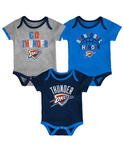 Outerstuff Baby Boys' And Girls' Oklahoma City Thunder Born To Ball Bodysuit Set, 3-pack In Blue