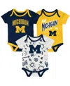 Outerstuff Baby Boys And Girls  Michigan Wolverines All Day Play 3-piece Bodysuit Set In Blue