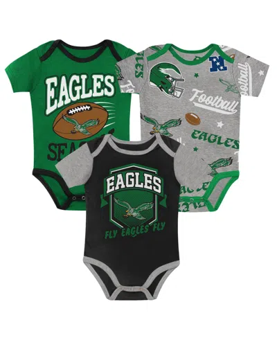 Outerstuff Baby Boys' And Girls' Philadelphia Eagles First Round Pick Screen Print 3-piece Creeper Set In Green
