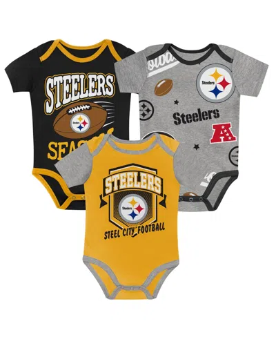 Outerstuff Baby Boys And Girls Pittsburgh Steelers First Round Pick Three-piece Bodysuit Set In Multi