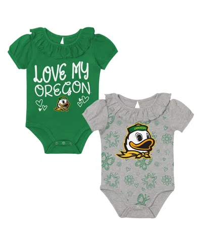 Outerstuff Baby Boys' And Girls' Playtime Short-sleeve Ruffle Oregon Ducks Bodysuits, 2-piece Set In Multi