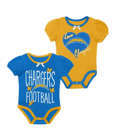 Outerstuff Kids' Baby Boys And Girls Powder Blue/gold Los Angeles Chargers Star Power Bodysuit, 2-piece Set