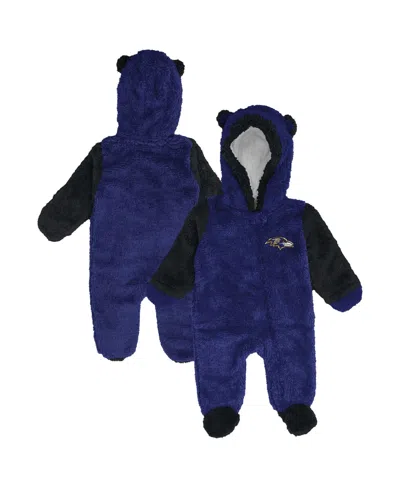 Outerstuff Baby Boys And Girls Purple Baltimore Ravens Teddy Fleece Bunting Full-zip Sleeper In Blue