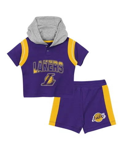 Outerstuff Kids' Baby Boys' And Girls' Purple Los Angeles Lakers Get Back Short-sleeves Hoodie Shorts Set, 2-pack