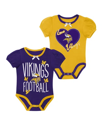 Outerstuff Kids' Baby Boys And Girls Purple/gold Minnesota Vikings Star Power Bodysuit, 2-piece Set In Purple,gold