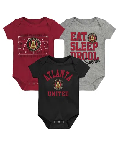 Outerstuff Baby Boys And Girls Red, Black, Gray Atlanta United Fc 3-pack Bodysuit Set In Red,black,gray