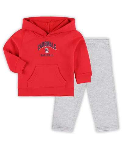 OUTERSTUFF BABY BOYS AND GIRLS RED, HEATHER GRAY ST. LOUIS CARDINALS PLAY BY PLAY PULLOVER HOODIE AND PANTS SET