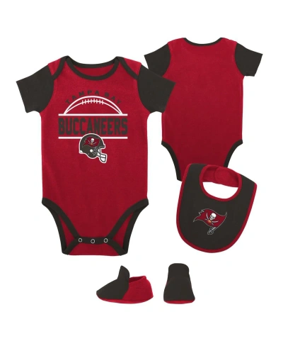 Outerstuff Baby Boys And Girls Red, Pewter Tampa Bay Buccaneers Home Field Advantage Three-piece Bodysuit, Bib In Red,pewter