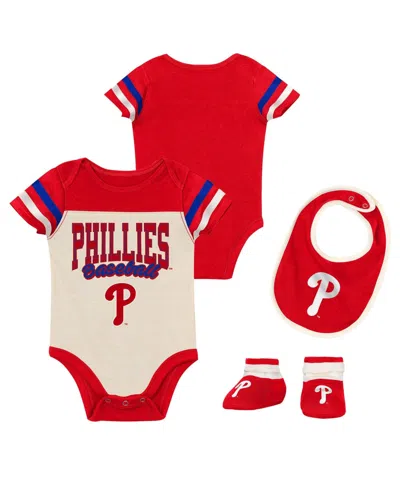 Outerstuff Baby Boys And Girls Red Philadelphia Phillies Up One Three-piece Bodysuit, Bib Booties Set In Blue
