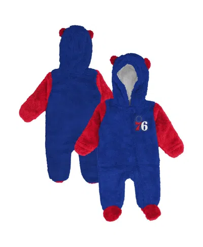 Outerstuff Baby Boys And Girls Royal Philadelphia 76ers Stay Napping Fleece Bunting Full-zip Hooded Sleeper In Blue