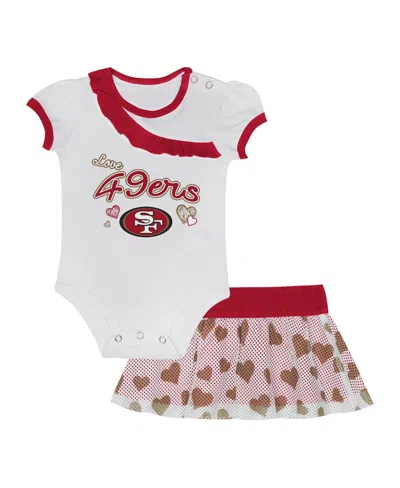 Outerstuff Kids' Baby Boys And Girls San Francisco 49ers Love My Team Bodysuit Skirt Set In Scarlet