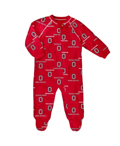 Outerstuff Kids' Newborn And Infant  Scarlet Ohio State Buckeyes All-over Print Raglan Full-zip Coverall In Red