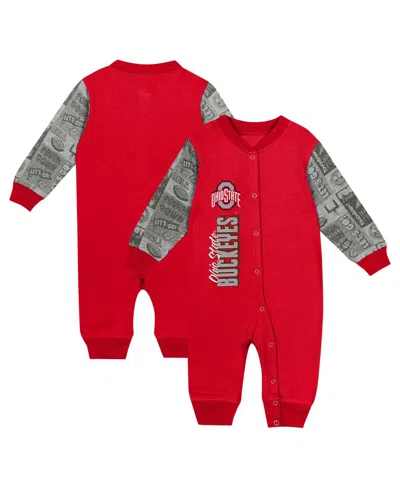 Outerstuff Kids' Baby Boys And Girls Scarlet Ohio State Buckeyes Playbook Colorblock Long Sleeve Coveralls