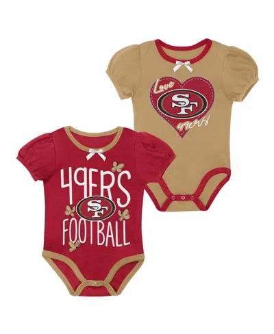 Outerstuff Kids' Baby Boys And Girls Scarlet/gold San Francisco 49ers Star Power Bodysuit, 2-piece Set In Multi