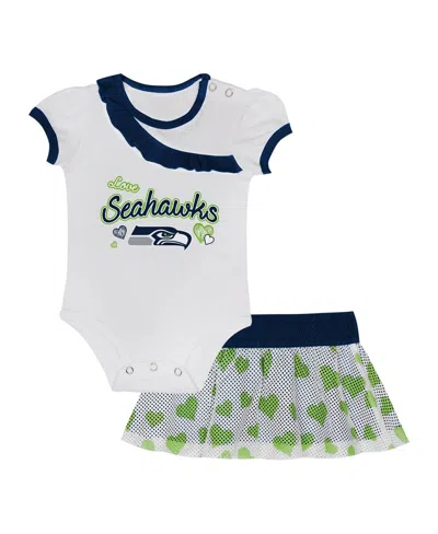 Outerstuff Kids' Baby Boys And Girls Seattle Seahawks Love My Team Bodysuit Skirt Set In White