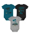 Outerstuff Baby Boys And Girls Teal/black/gray Jacksonville Jaguars Three-piece Disney Game Time Bodysuit Set In Teal,black