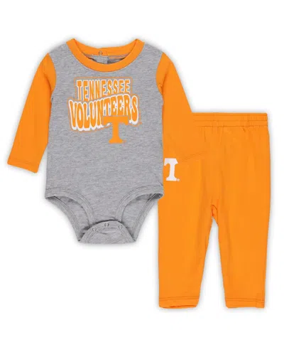 Outerstuff Baby Boys And Girls Tennessee Volunteers Double Up Long Sleeve Bodysuit Pant Set In Heather Gray