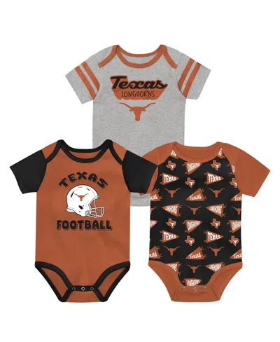 Outerstuff Baby Boys' And Girls' Texas Longhorns Star Player Short-sleeve Three-piece Bodysuit Set In Brown