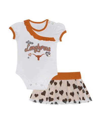 Outerstuff Kids' Baby Boys And Girls Texas Longhorns Two-piece Love My Team Bodysuit Skirt Set In White