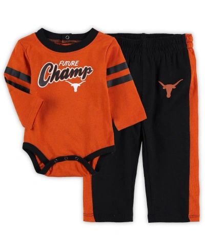 Outerstuff Baby Boys And Girls Texas Orange, Black Texas Longhorns Little Kicker Long Sleeve Bodysuit And Sweat In Orange,black