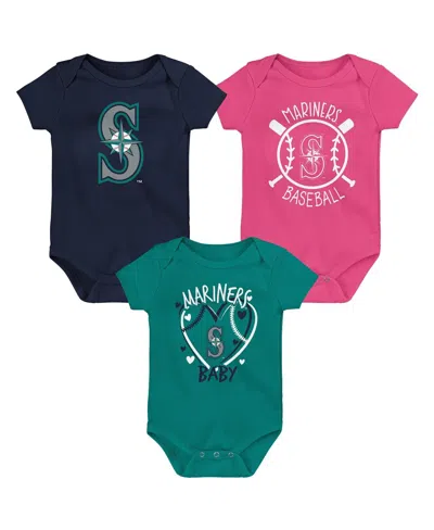 Outerstuff Baby Boys And Girls Three-pack Seattle Mariners Slide Home Bodysuit Set In Multi