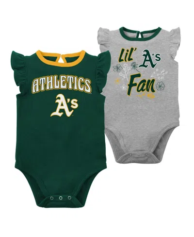 Outerstuff Baby Boys And Girls Two-pack Green/heather Gray Athletics Little Fan Bodysuit Set In Multi