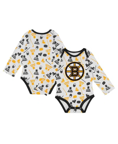 Outerstuff Baby Boys And Girls White Boston Bruins Quick Learner Long Sleeve Bodysuit In Multi