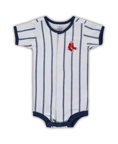 OUTERSTUFF BABY BOYS AND GIRLS WHITE BOSTON RED SOX PINSTRIPE POWER HITTER COVERALL