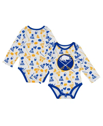 Outerstuff Baby Boys And Girls White Buffalo Sabres Quick Learner Long Sleeve Bodysuit In Blue