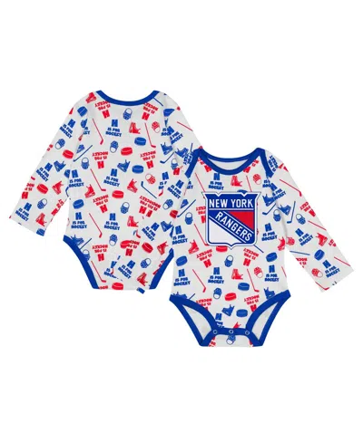 Outerstuff Baby Boys And Girls White New York Rangers Quick Learner Long Sleeve Bodysuit In Multi