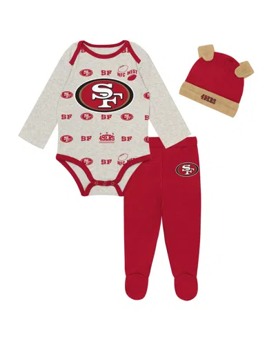 Outerstuff Baby Boys' San Francisco 49ers Huddles Giggles Long-sleeve Creeper, Pants And Hat, 3-piece Set In Multi