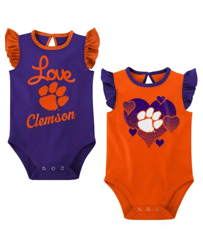 Outerstuff Kids' Baby Girls 2-pack Orange/purple Clemson Tigers Spread The Love Bodysuit Set In Blue