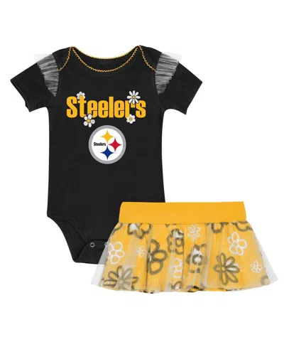 Outerstuff Kids' Baby Girls 2-piece Pittsburgh Steelers My Team Rocks Bodysuit And Skirt Set In Black