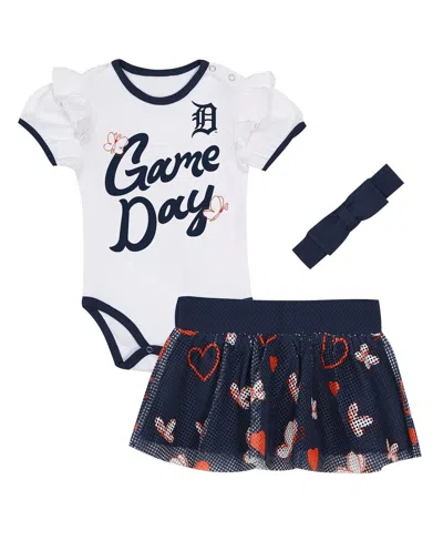 Outerstuff Baby Girls 3-piece Detroit Tigers Bodysuit, Headband And Skirt Set In Blue