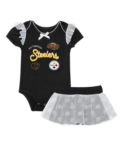 Outerstuff Baby Girls' Black Pittsburgh Steelers Melted Hearts Printed Bodysuit And Skirt Set