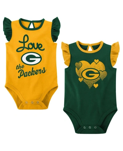 Outerstuff Baby Girls Green, Gold Green Bay Packers Spread The Love 2-pack Bodysuit Set In Green,gold