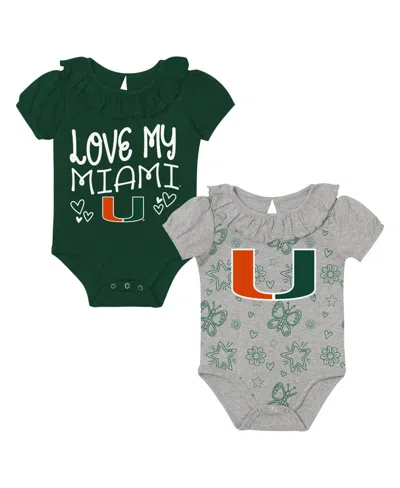 Outerstuff Baby Girls' Miami Hurricanes Playtime Ruffle Short-sleeve Bodysuits, 2-piece Set In Multi