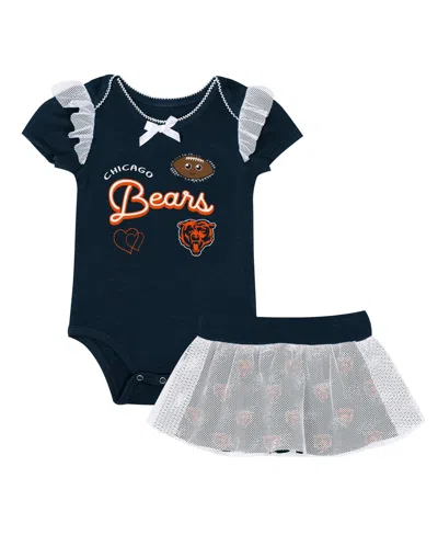 Outerstuff Kids' Baby Girls' Navy Chicago Bears Melted Hearts Printed Bodysuit And Skirt Set