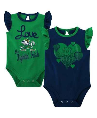 Outerstuff Baby Girls Navy, Green Notre Dame Fighting Irish Spread The Love 2-pack Bodysuit Set In Navy,green
