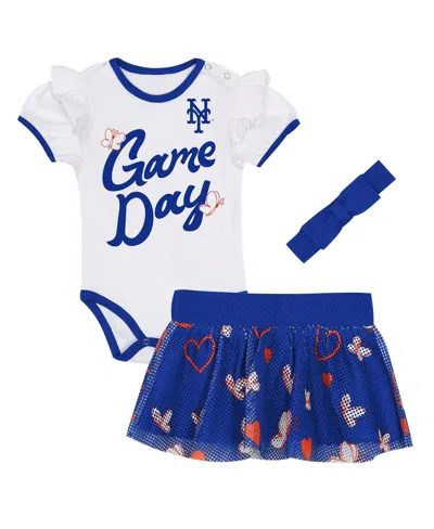 Outerstuff Baby Girls New York Mets Bodysuit, Headband And Skirt Set In Blue