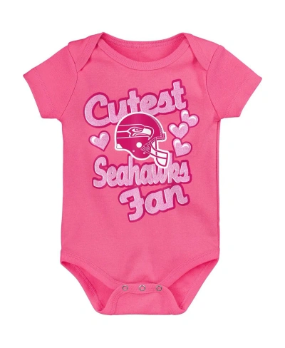 Outerstuff Baby Girls Pink Seattle Seahawks Cutest Fan Hearts Bodysuit