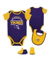 Outerstuff Baby Purple/gold Minnesota Vikings Home Field Advantage Three-piece Bodysuit, Bib Booties Set In Purple Gold
