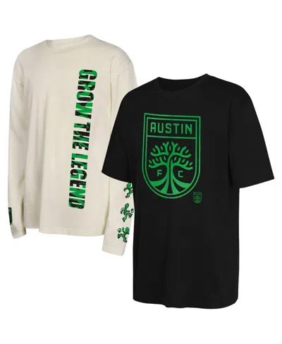 Outerstuff Kids' Big Boys And Girls 2-pack Black/tan Austin Fc Triple Dip Long Sleeve And Short Sleeve T-shirt Set
