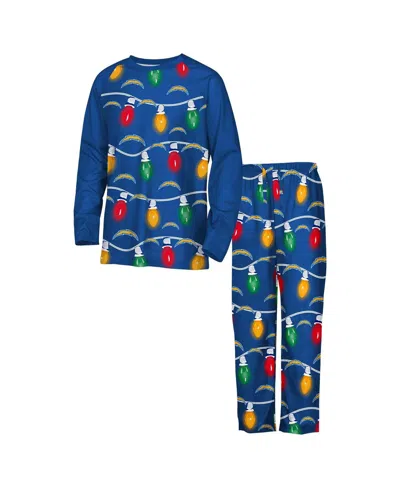 Outerstuff Kids' Big Boys And Girls 2-piece Los Angeles Chargers Garland Holiday Long Sleeve Pajama Set In Blue