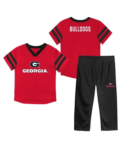 Outerstuff Kids' Big Boys And Girls 2-piece Red Georgia Bulldogs Red Zone Two-piece V-neck Top And Pants Set